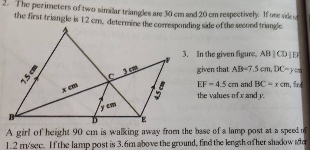 2 The Perimeters Of Two Similar Triangles Are 30 Cm And 20 Cm Respective 2932