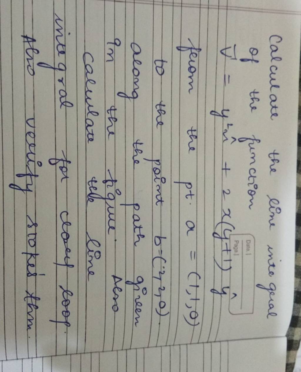 Calculate the line integral of the function v=y2u^+2x(y+1)y^ ferom the p..