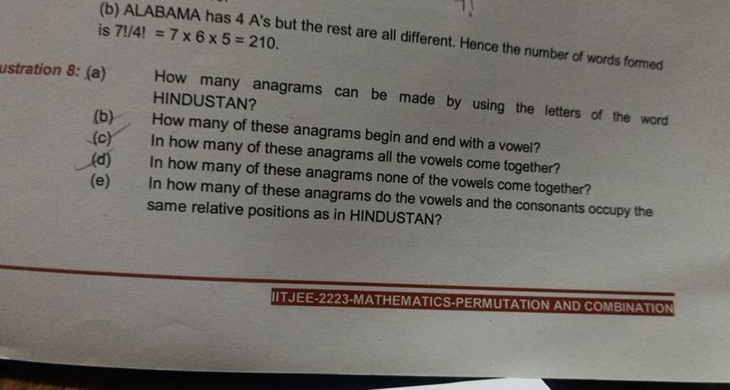 (b) ALABAMA Has 4 A's But The Rest Are All Different. Hence The Number Of..