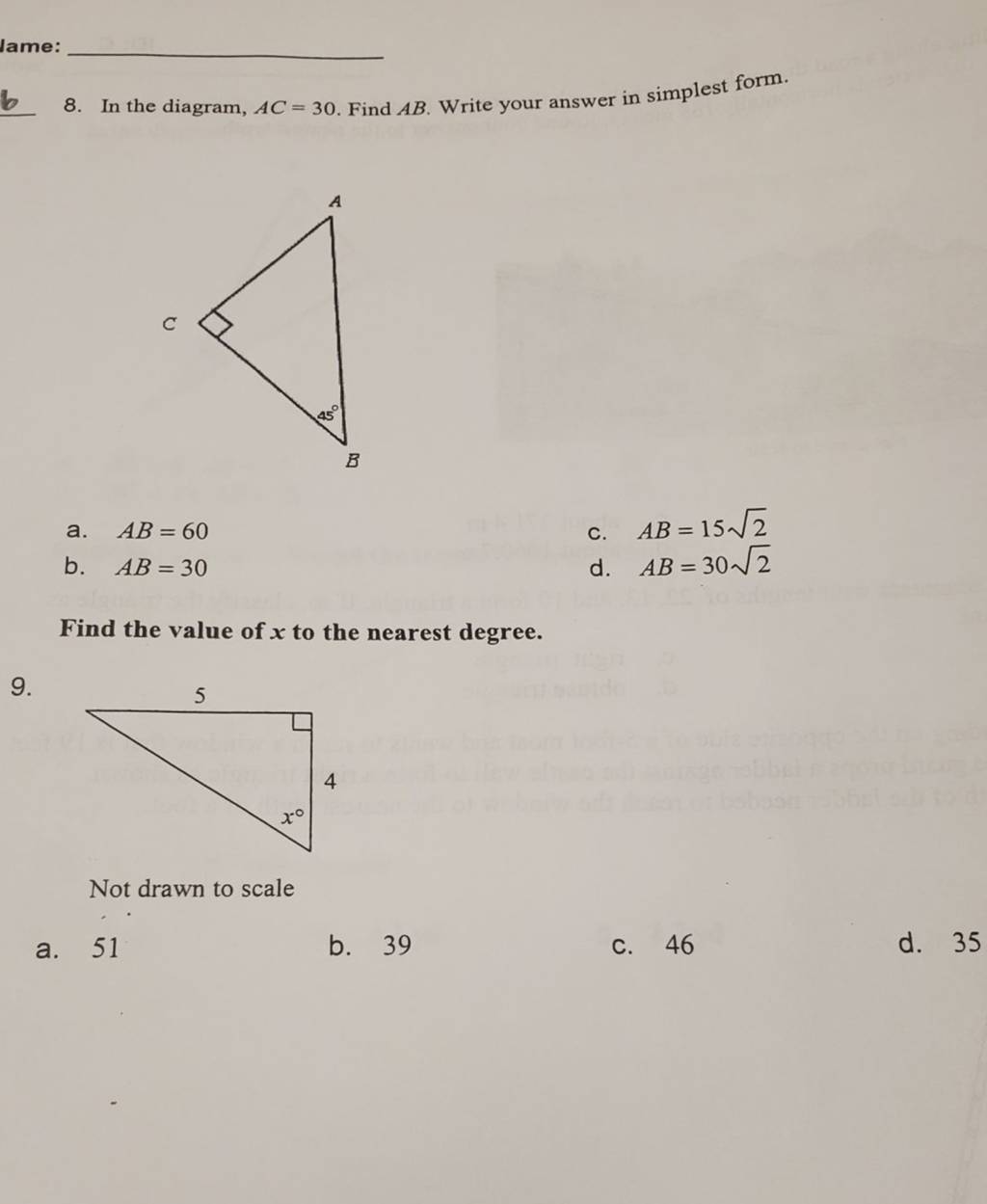 in-the-diagram-ac-30-find-ab-write-your-answer-in-simplest-form-filo