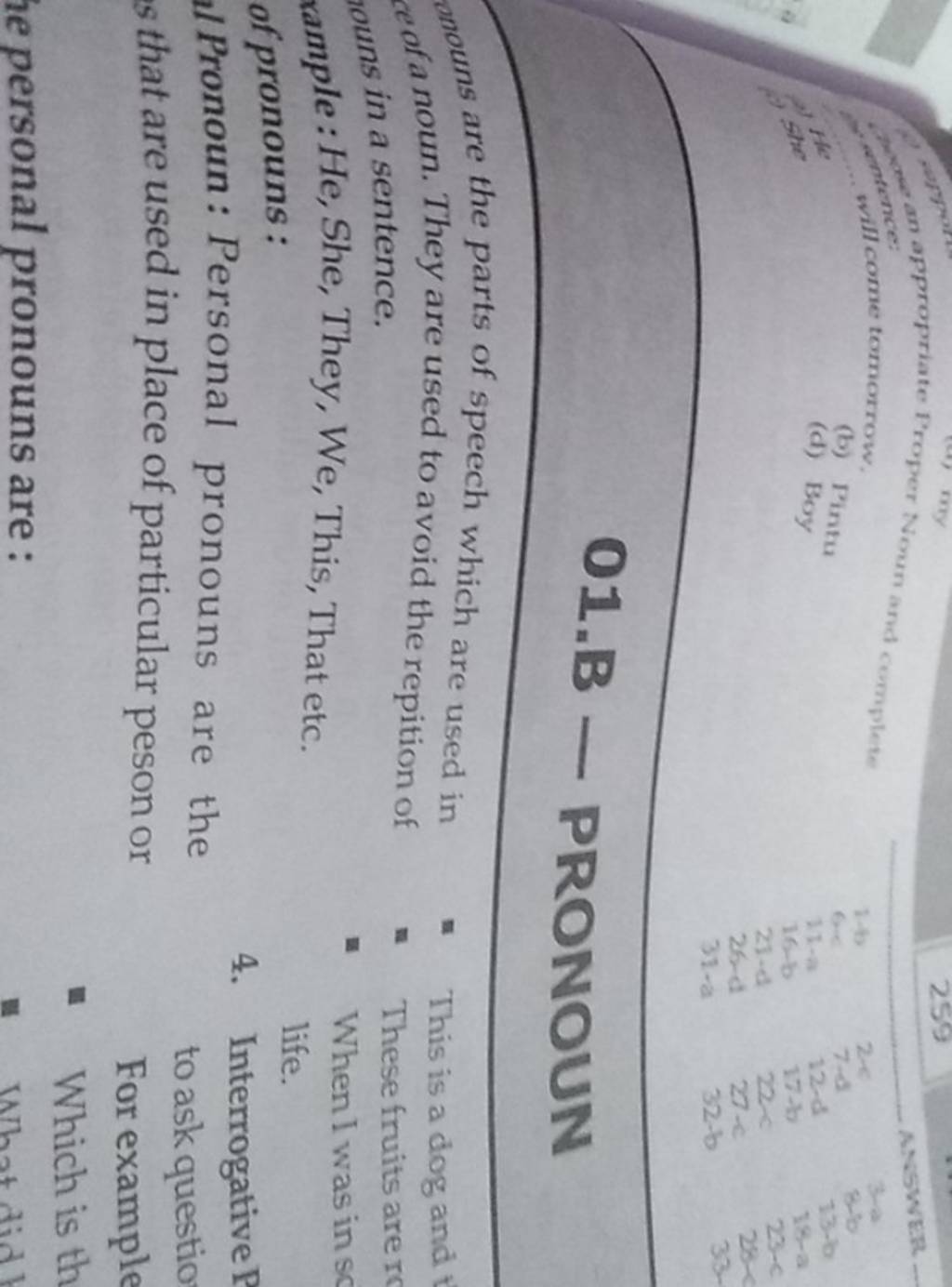 01.B - PRONOUN Nouns Are The Parts Of Speech Which Are Used In Ce Of A No..