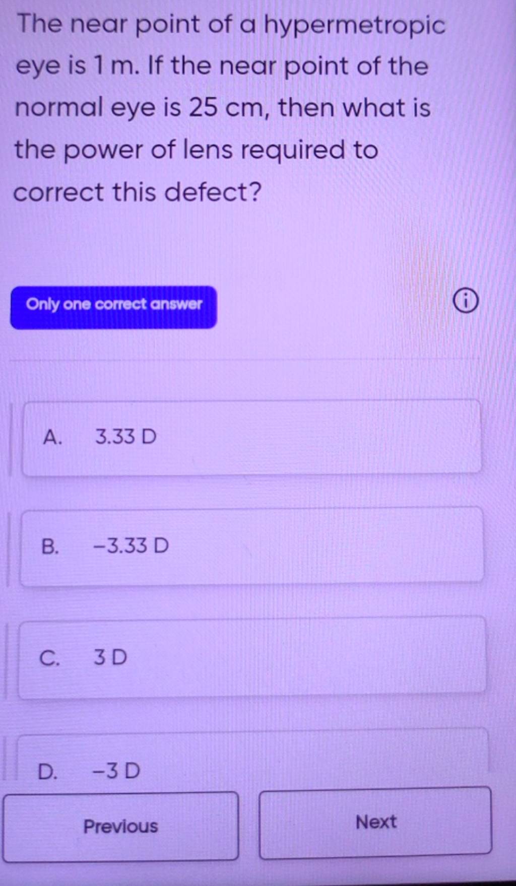 The near point of a hypermetropic eye is 1 m. If the near point of the no..