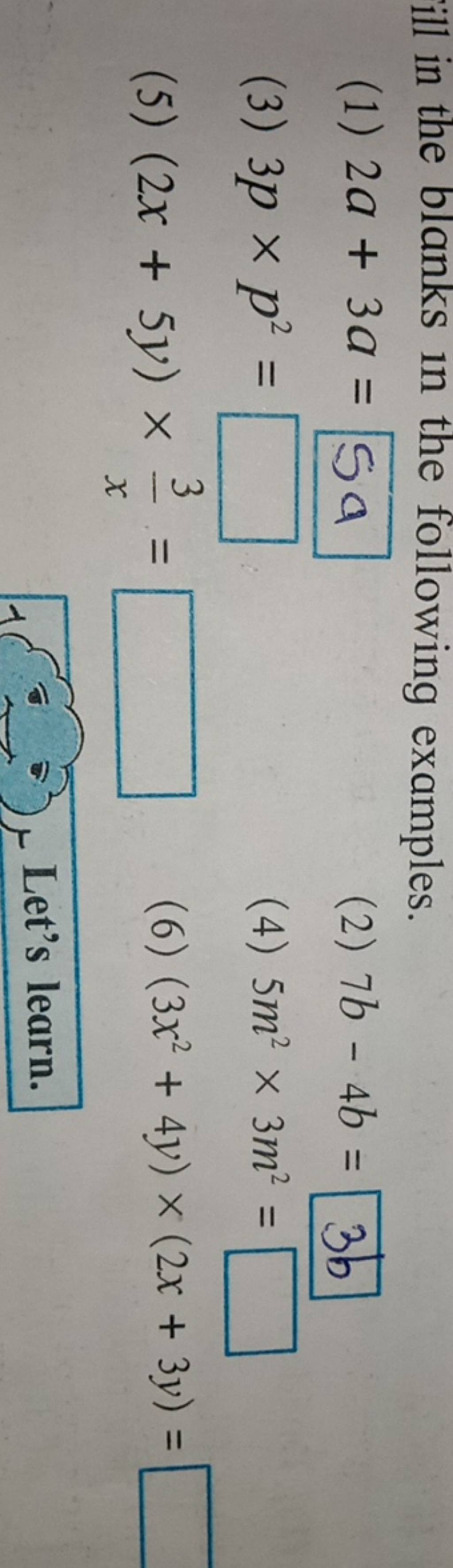 Ill in the blanks in the following examples filo