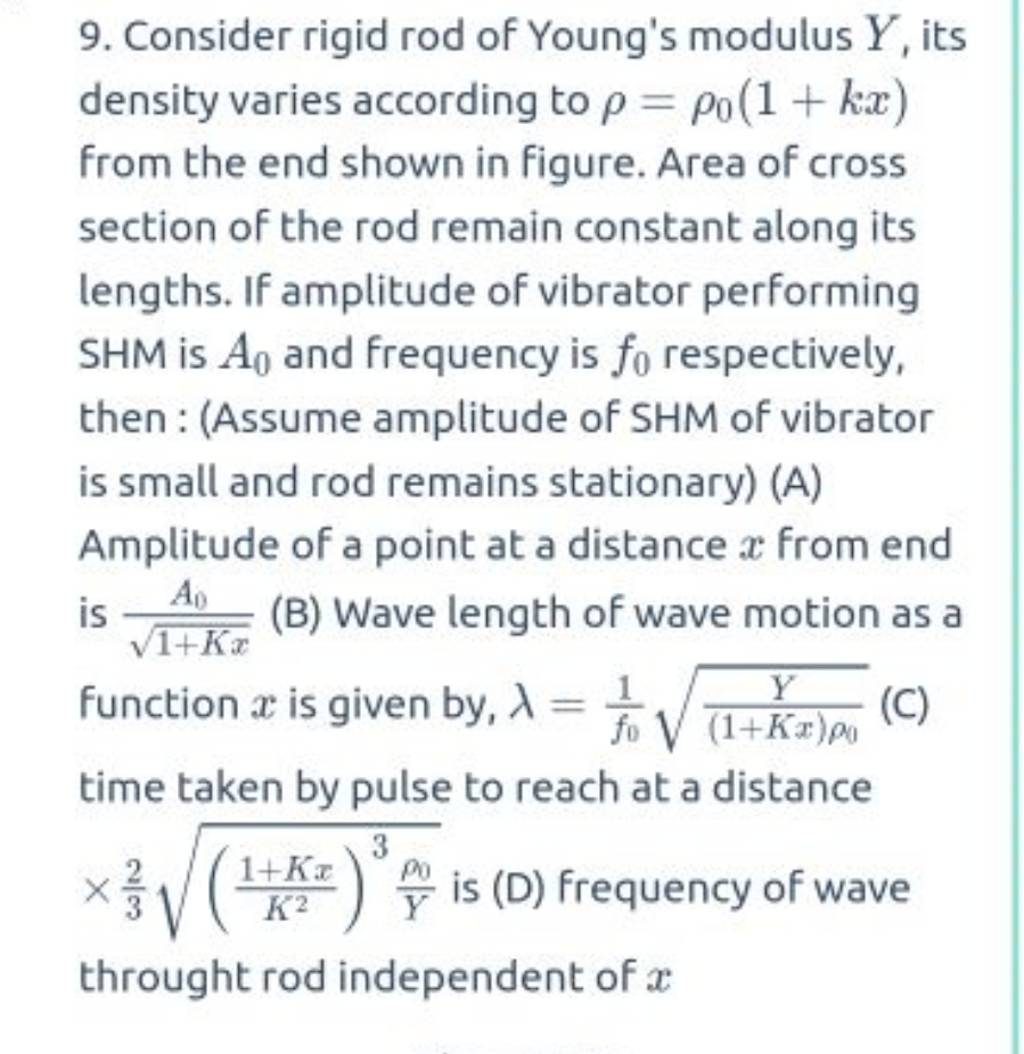9. Consider rigid rod of Young's modulus Y, its density varies according
