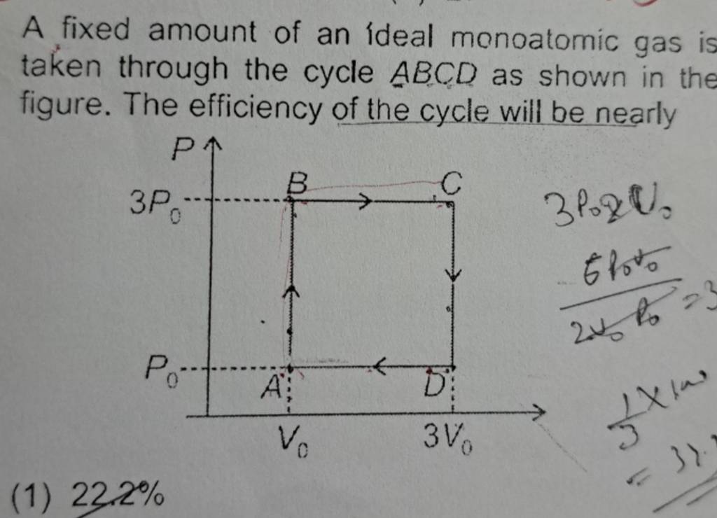 A Fixed Amount Of An Ideal Monoatomic Gas Is Taken Through The Cycle ABCD..