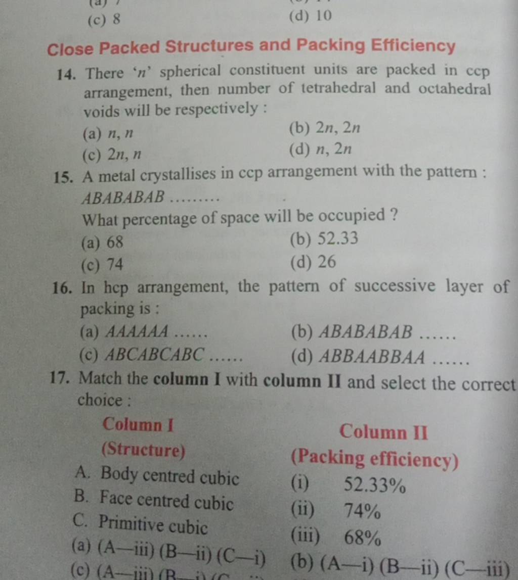 Match the column i with column ii and select the correct choice column
