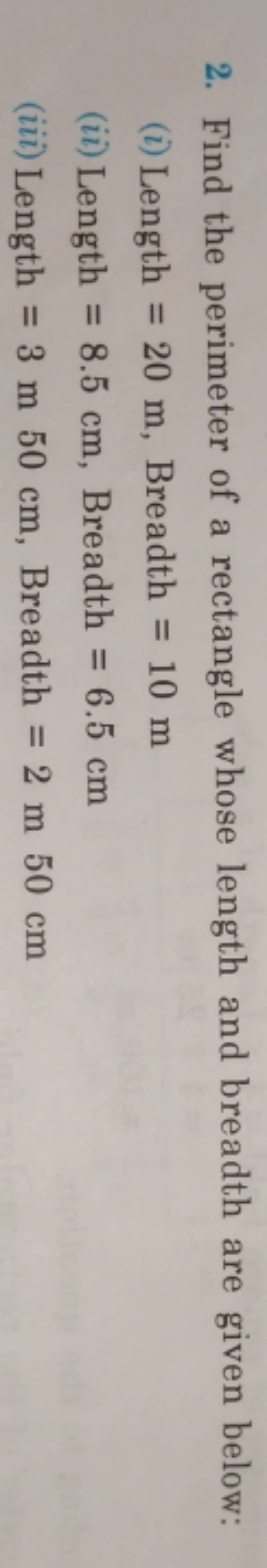 find the perimeter of rectangle whose length and breadth