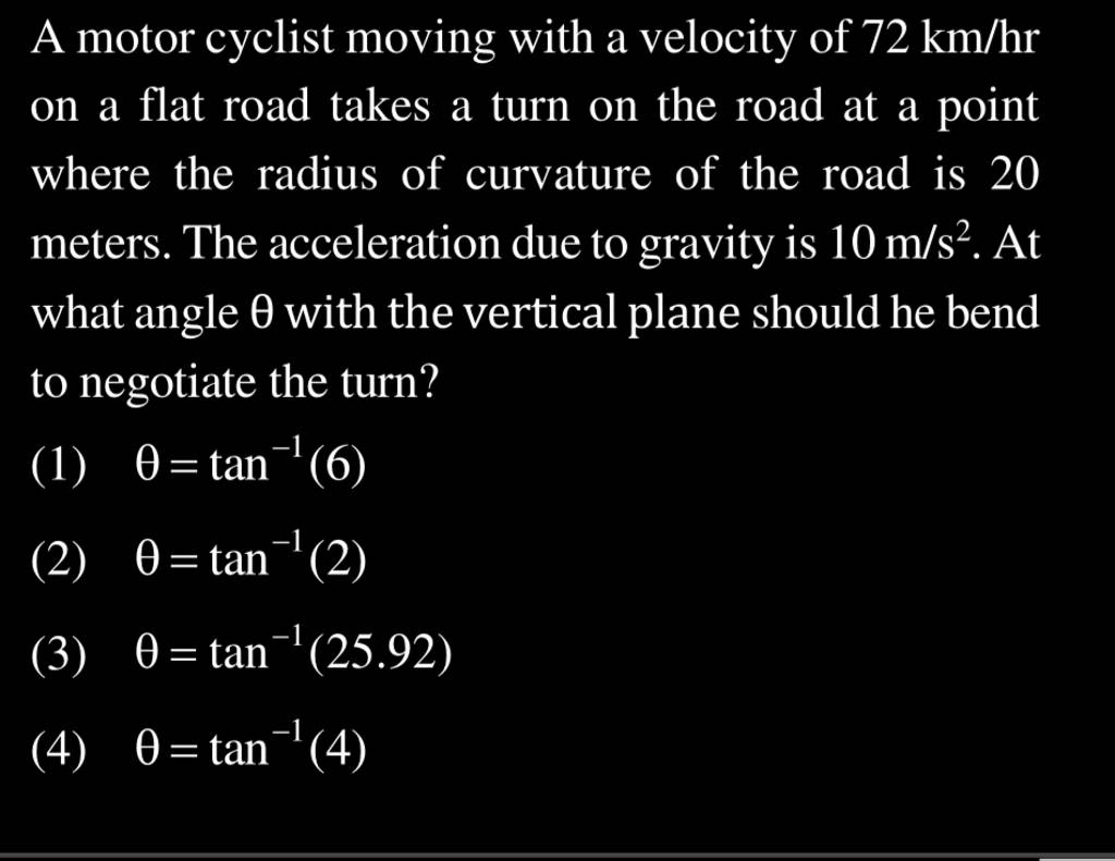 A Motor Cyclist Moving With A Velocity Of 72 Km/hr On A Flat Road Takes A..