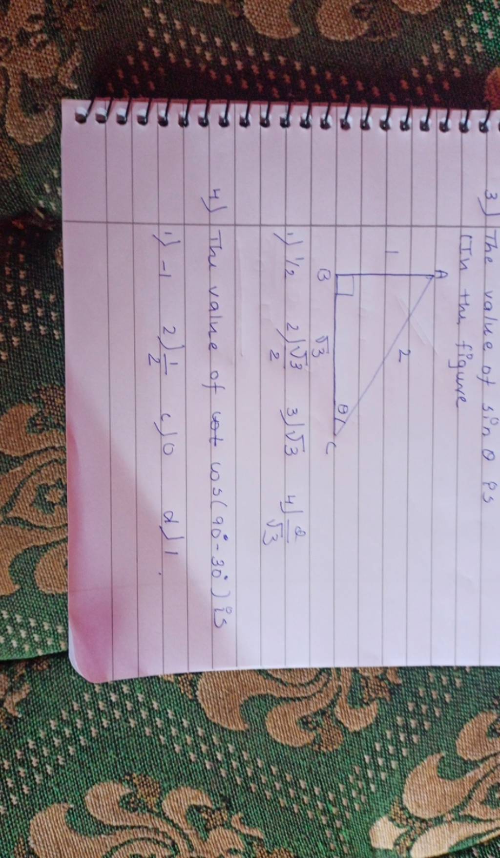 3 The Value Of Sin Is In The Figure 4 The Value Of Cos 90 30 Is 1 
