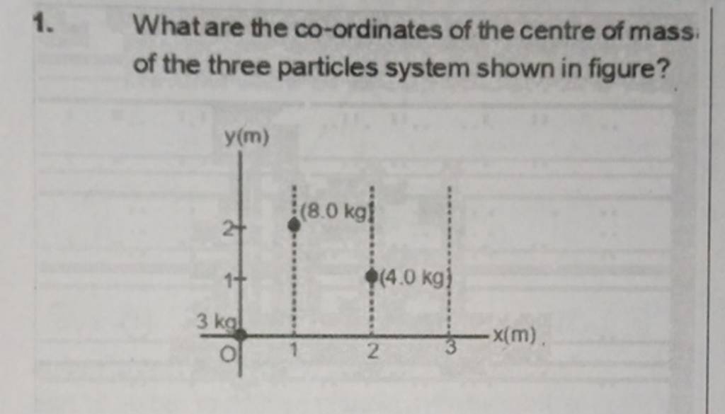 1-what-are-the-co-ordinates-of-the-centre-of-mass-of-the-three-particle