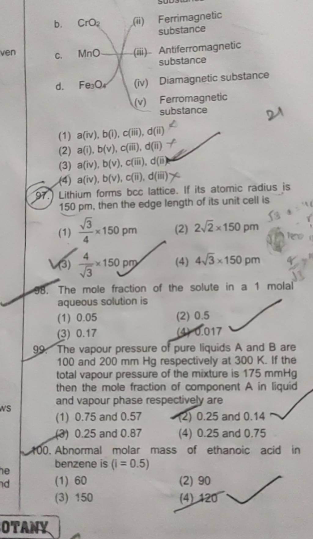 Abnormal molar mass of ethanoic acid in benzene is (i=0.5) Filo