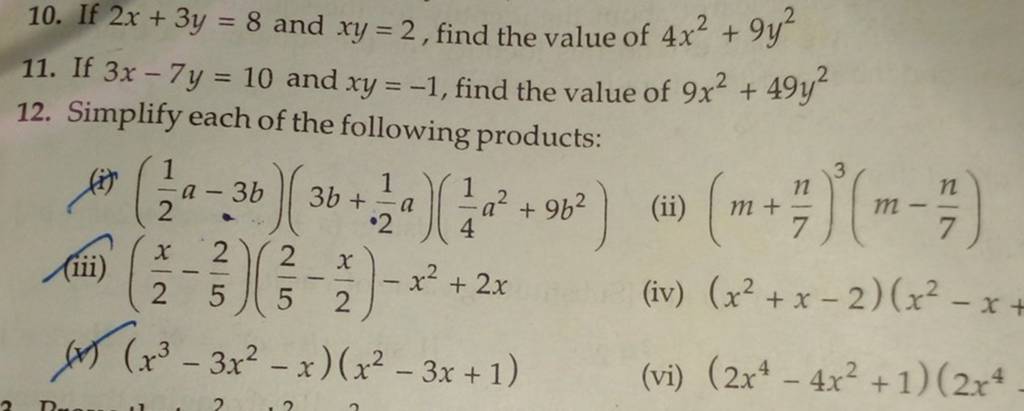 if-2x-3y-8-and-xy-2-find-the-value-of-4x2-9y2-11-if-3x-7y-10-and-xy-1