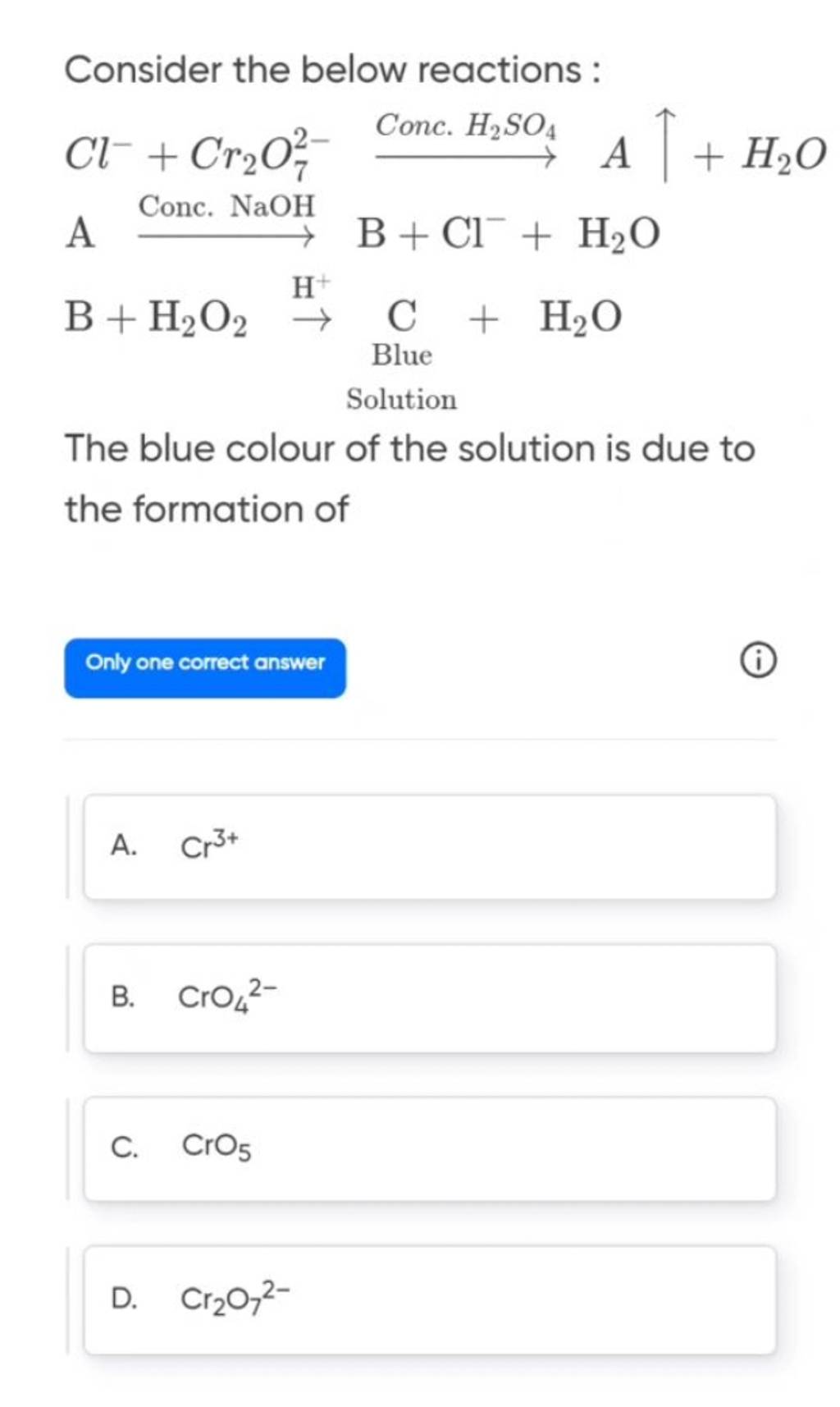 Consider The Below Reactions : A Conc. NaOH B+Cl−+H2 O B+H2 O2 →H+ Blue