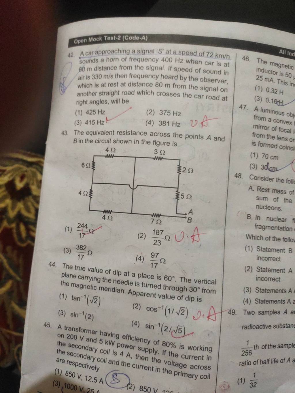 The Equivalent Resistance Across The Points A And Mirror Of Focal B In Th..