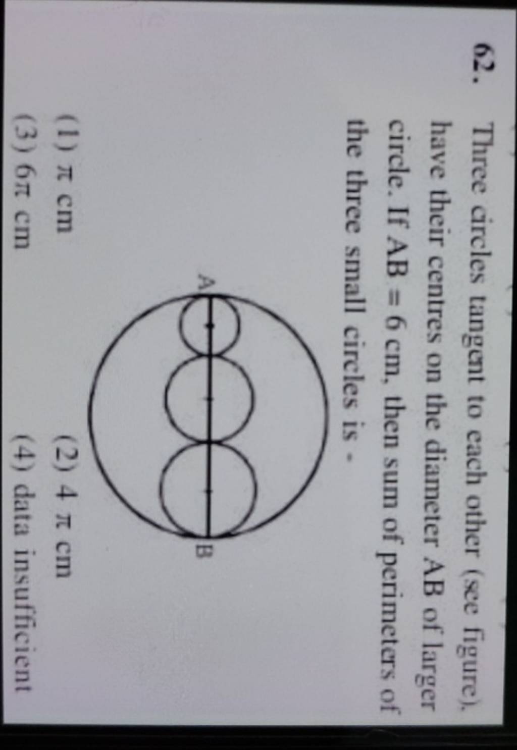 Three circles tangent to each other (see figure), have their centres on t..