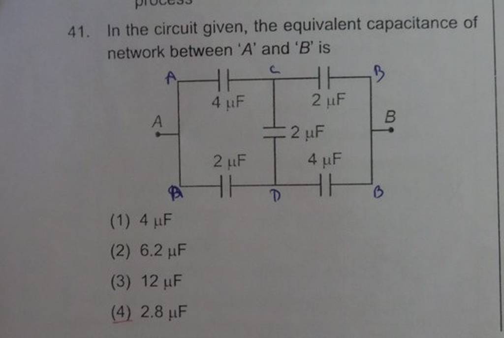 In the circuit given, the equivalent capacitance of network between ' A