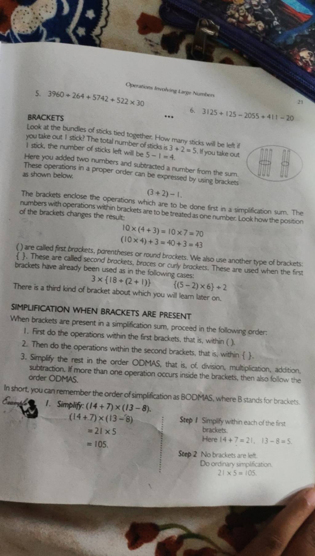 5. 3960+264+5742+522×30 BRACKETS Look at the bundles of sticks tied toget..