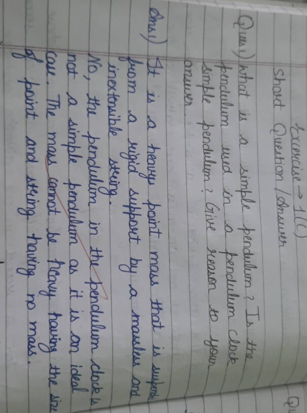 Shart Question / Amsurer Quesi) What is a simple pendulum? Is the pendulu..