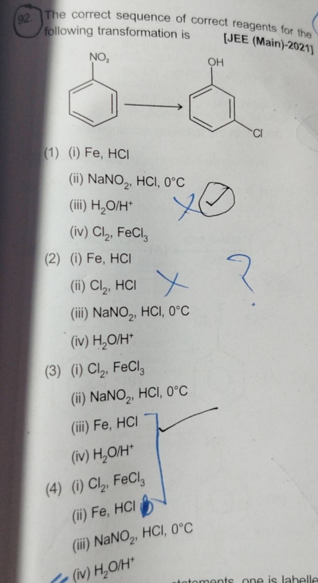 92. The Correct Sequence Of Correct Reagents For The Following Transforma..