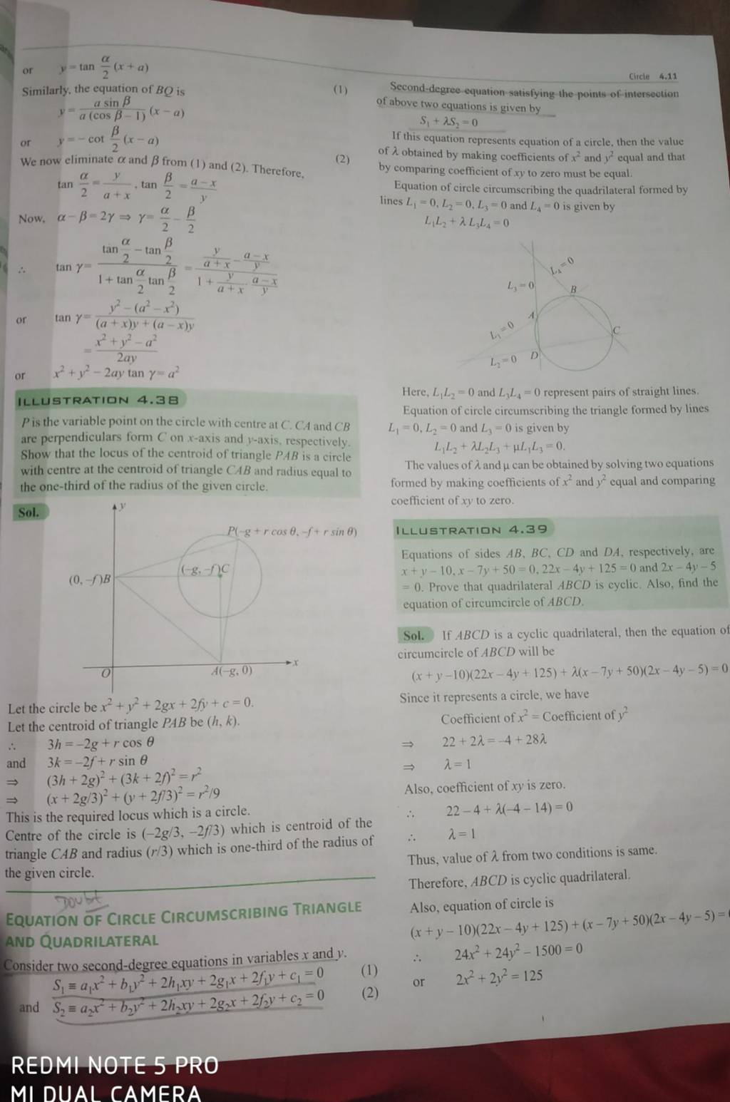 or y=tan2α (x+a) Circle 4.11 Similarly, the equation of BQ is y=a(cosβ−1)..