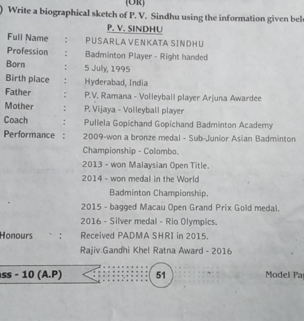 10 Lines on P V Sindhu for Students and Children in English  A Plus Topper