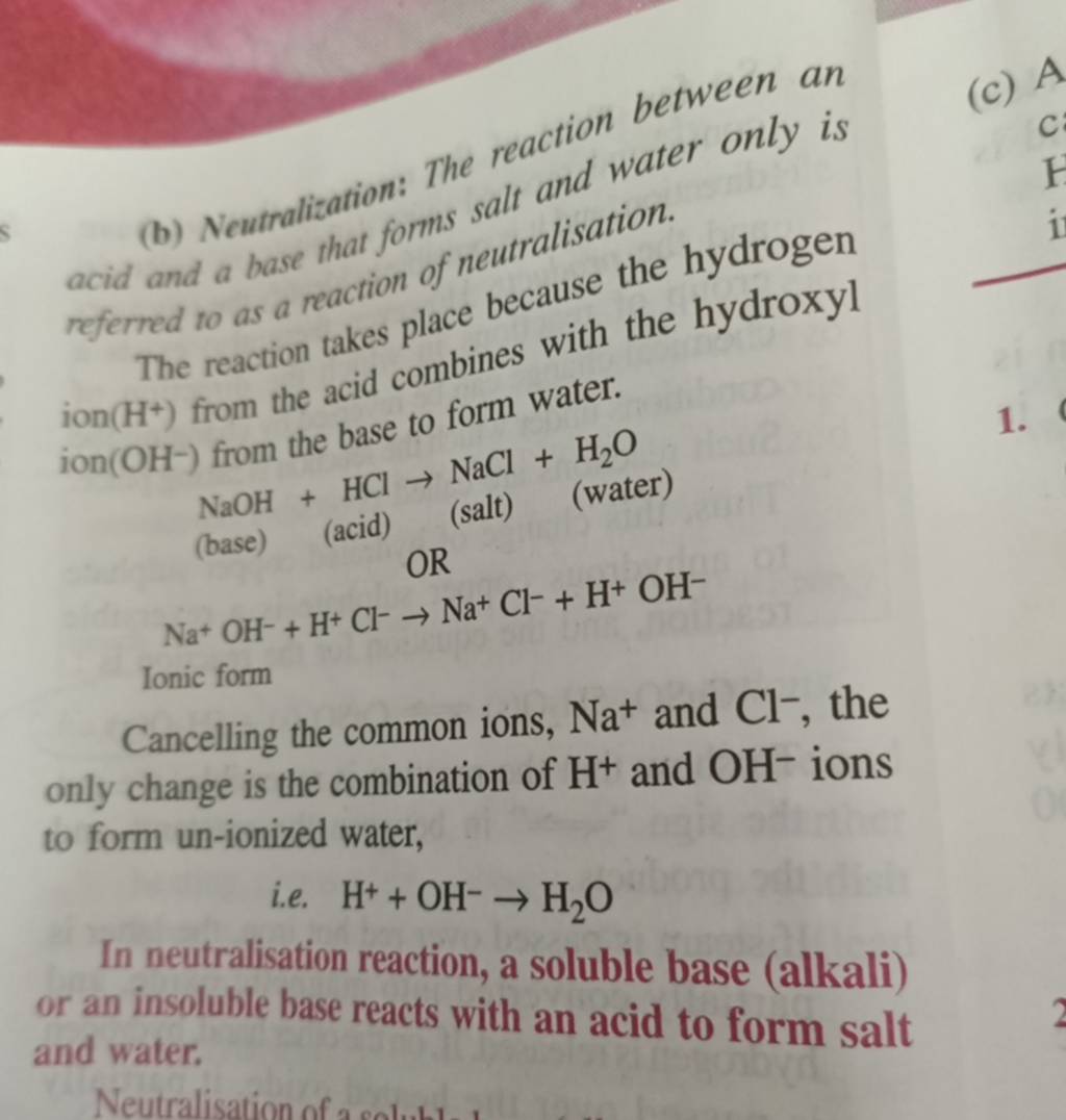 (b) Neutralization: The Reaction Between An Referred To As A Reaction Of