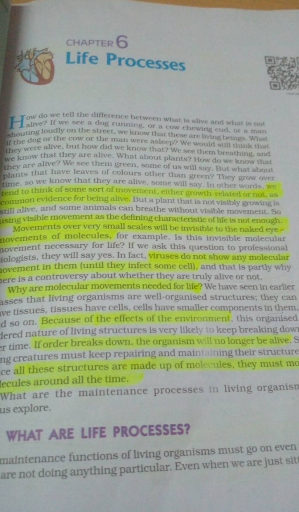 CHAPTER 6 Life Processes Tow do we tell the difference between what is al..