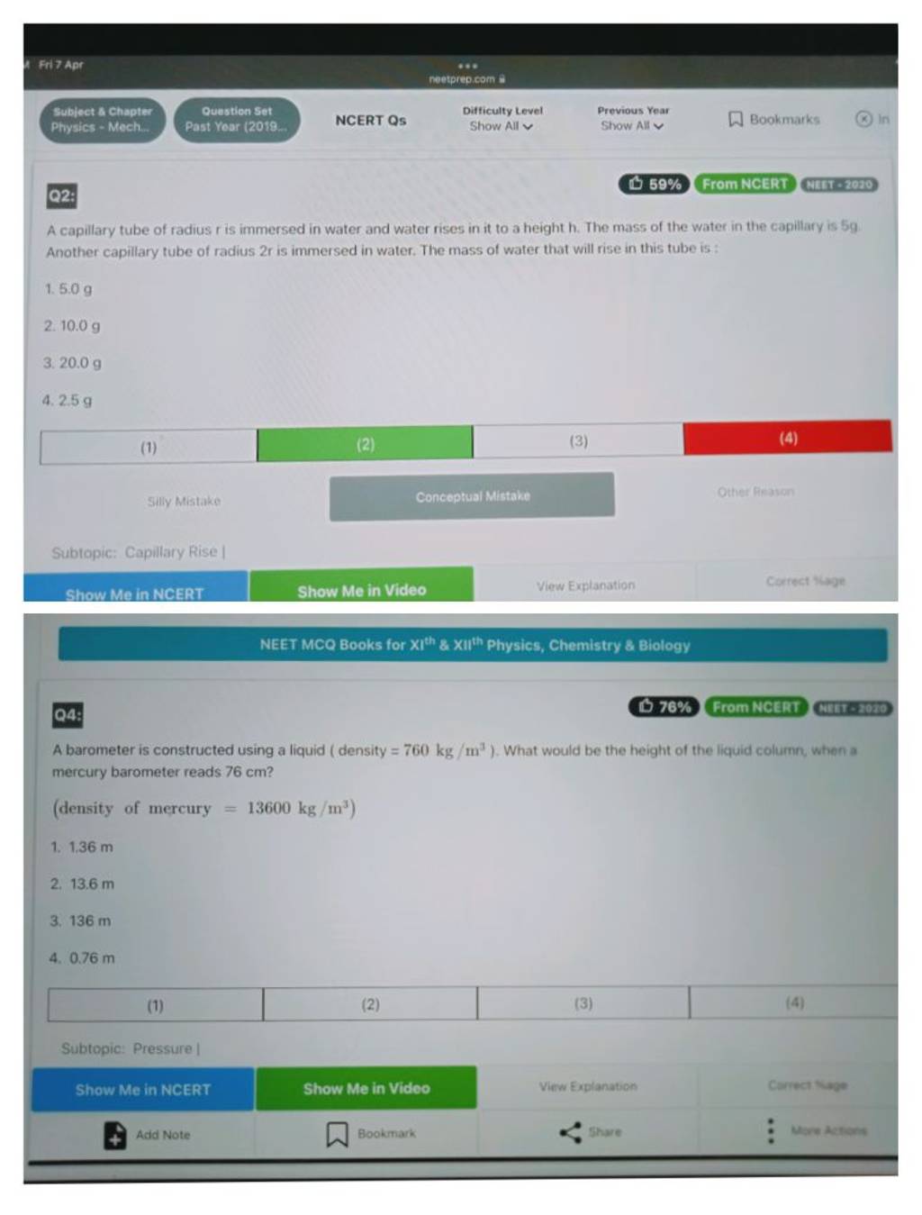 Q2 A capillary tube of radius r is immersed in water and water rises in