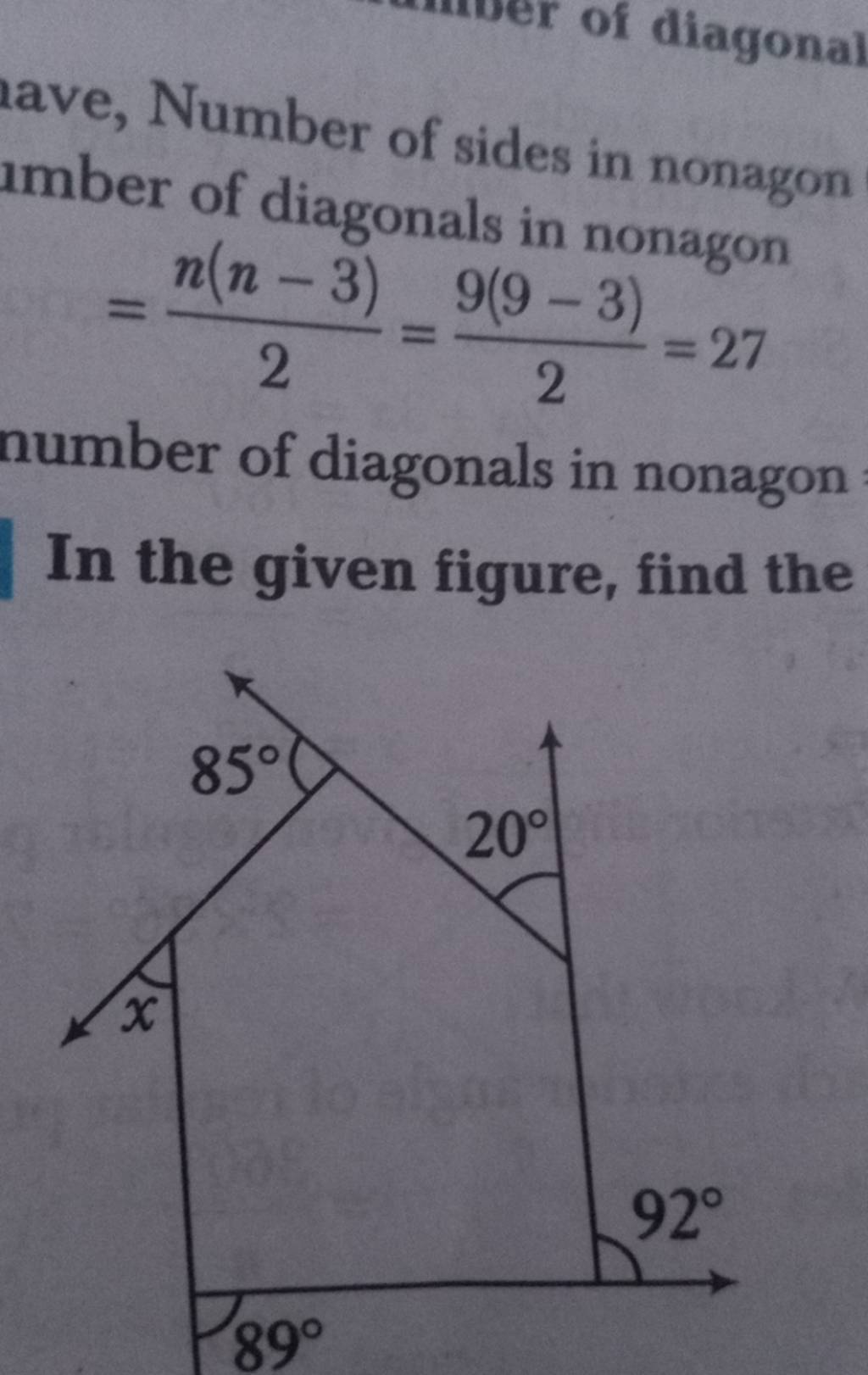 ave, Number of sides in nonagon amber of diagonals in nonagon =2n(n−3) =2..