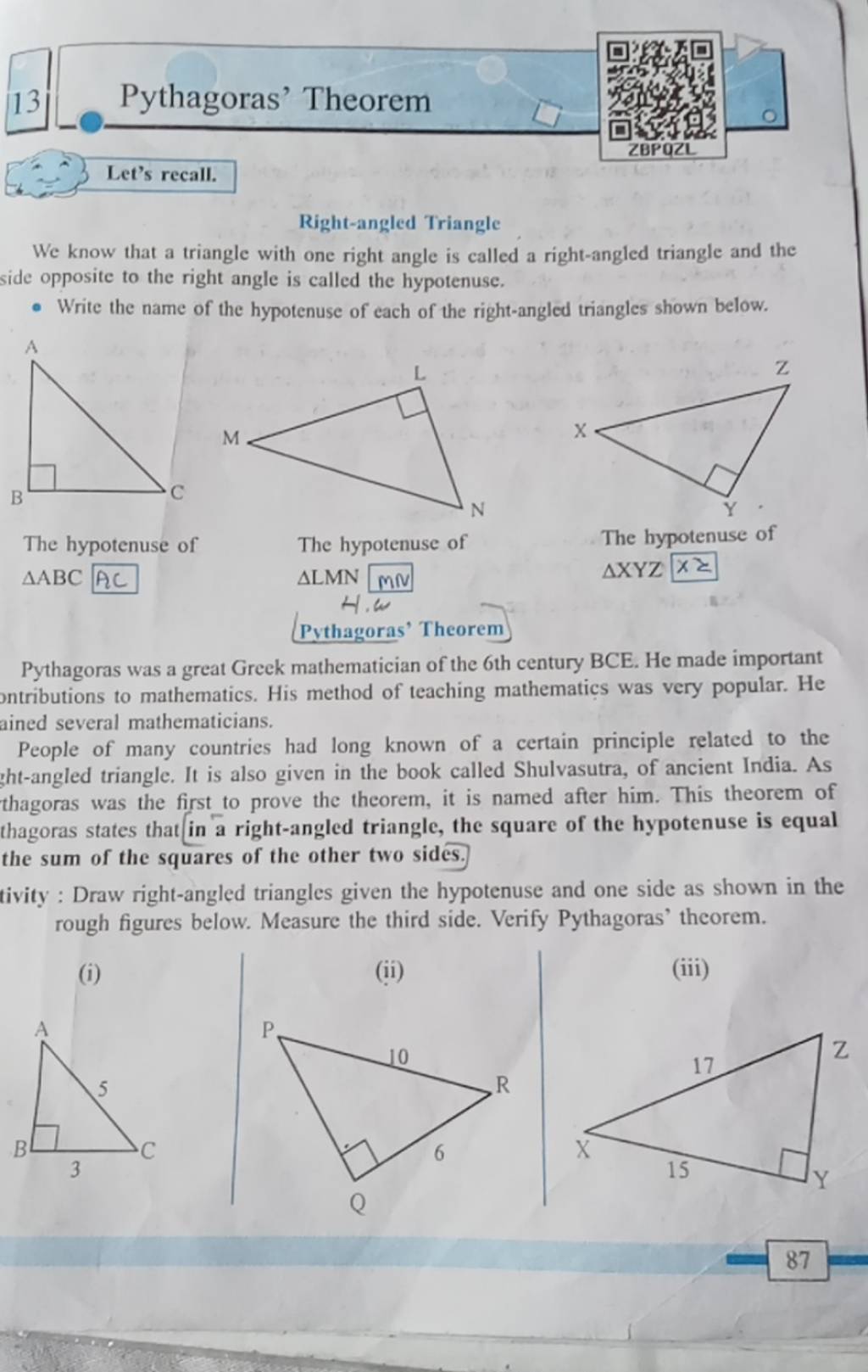 Rightangled Triangle The hypotenuse of The hypotenuse of The hypotenuse