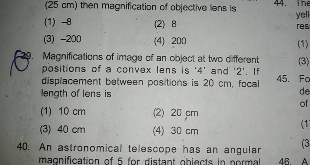 (25 cm) then magnification of objective lens is Filo
