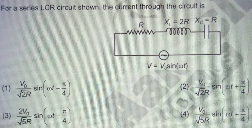 For a series LCR circuit shown, the current through the circuit is Filo