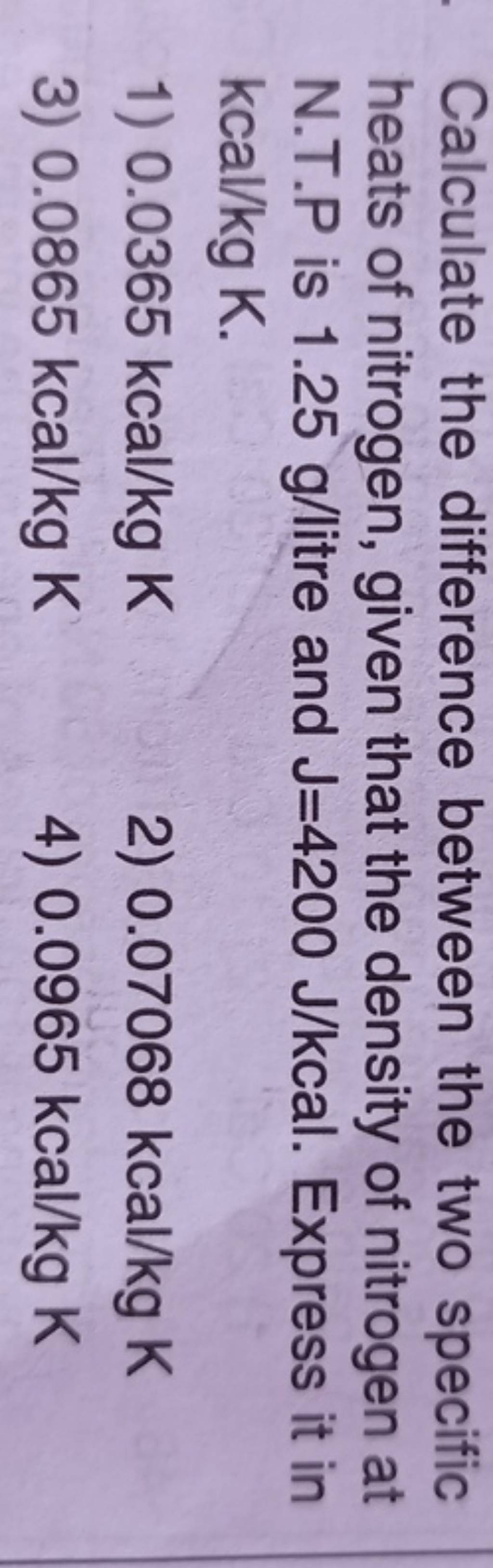 Calculate the difference between the two specific heats of nitrogen, give..