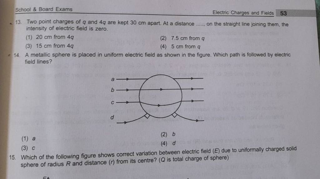 A metallic sphere is placed in uniform electric field as shown in the fig..