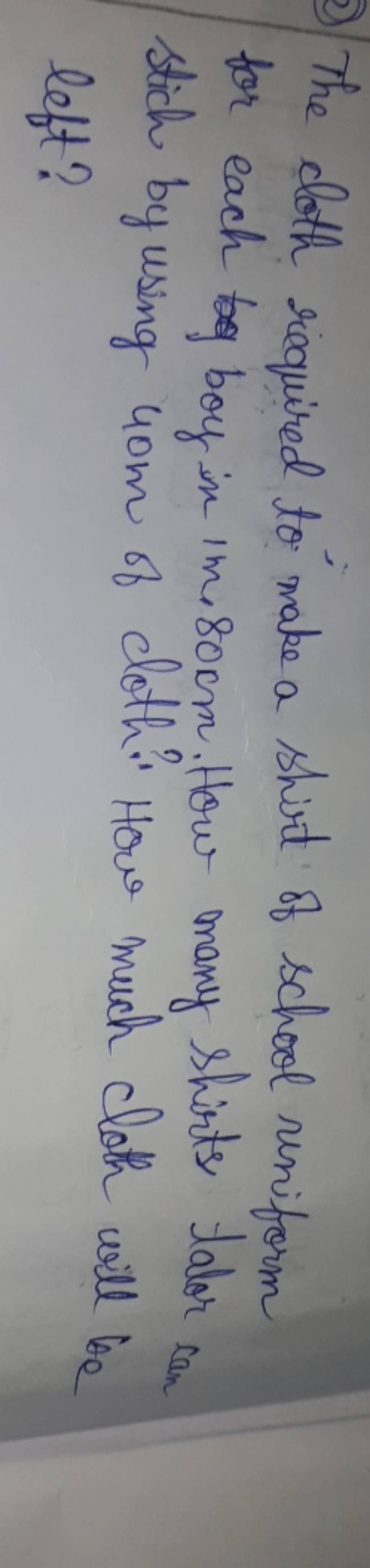 The cloth required to make a shirt of school riniform for each boy in imi..