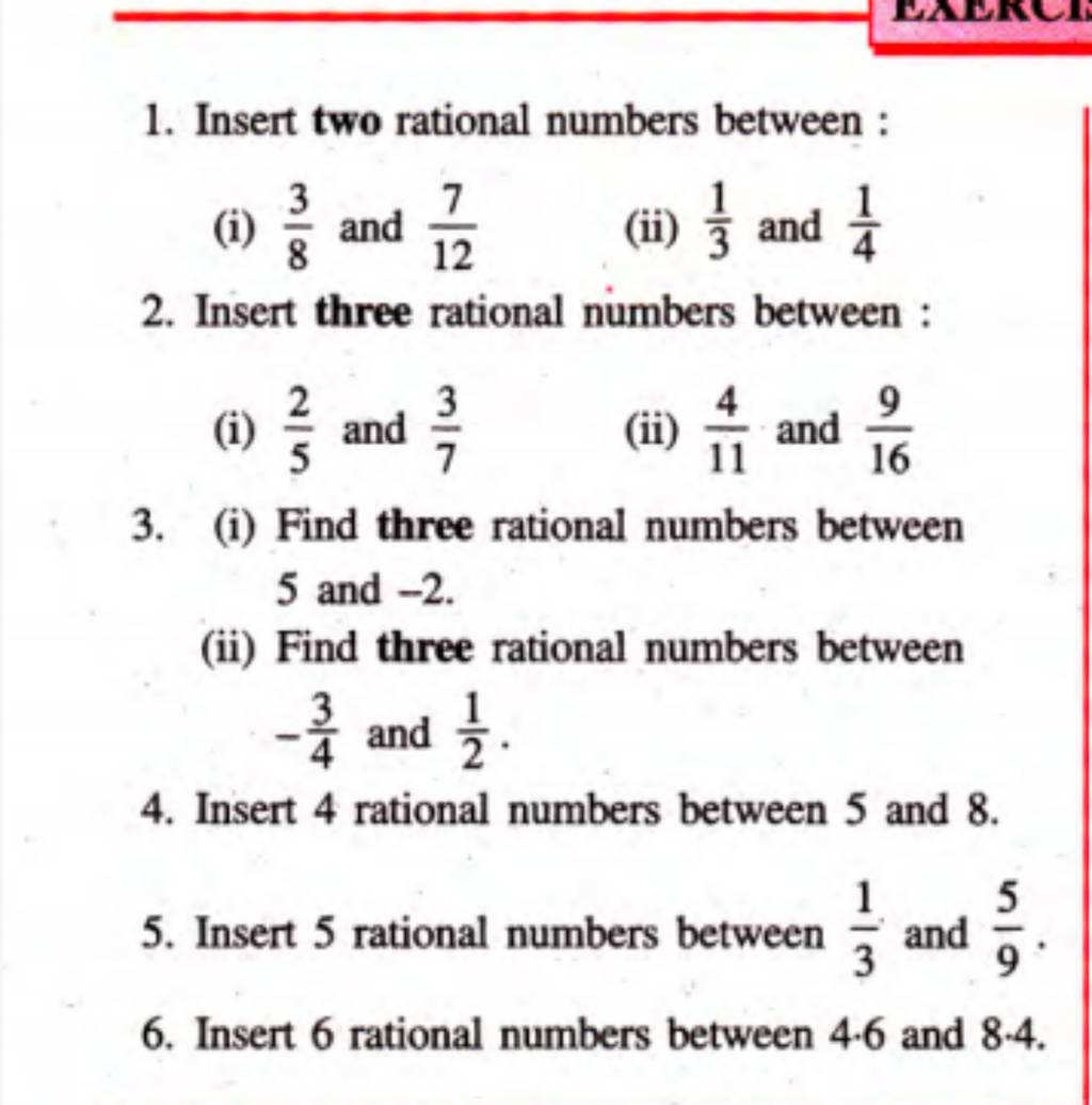 insert two rational numbers between 1 2 and 1 3