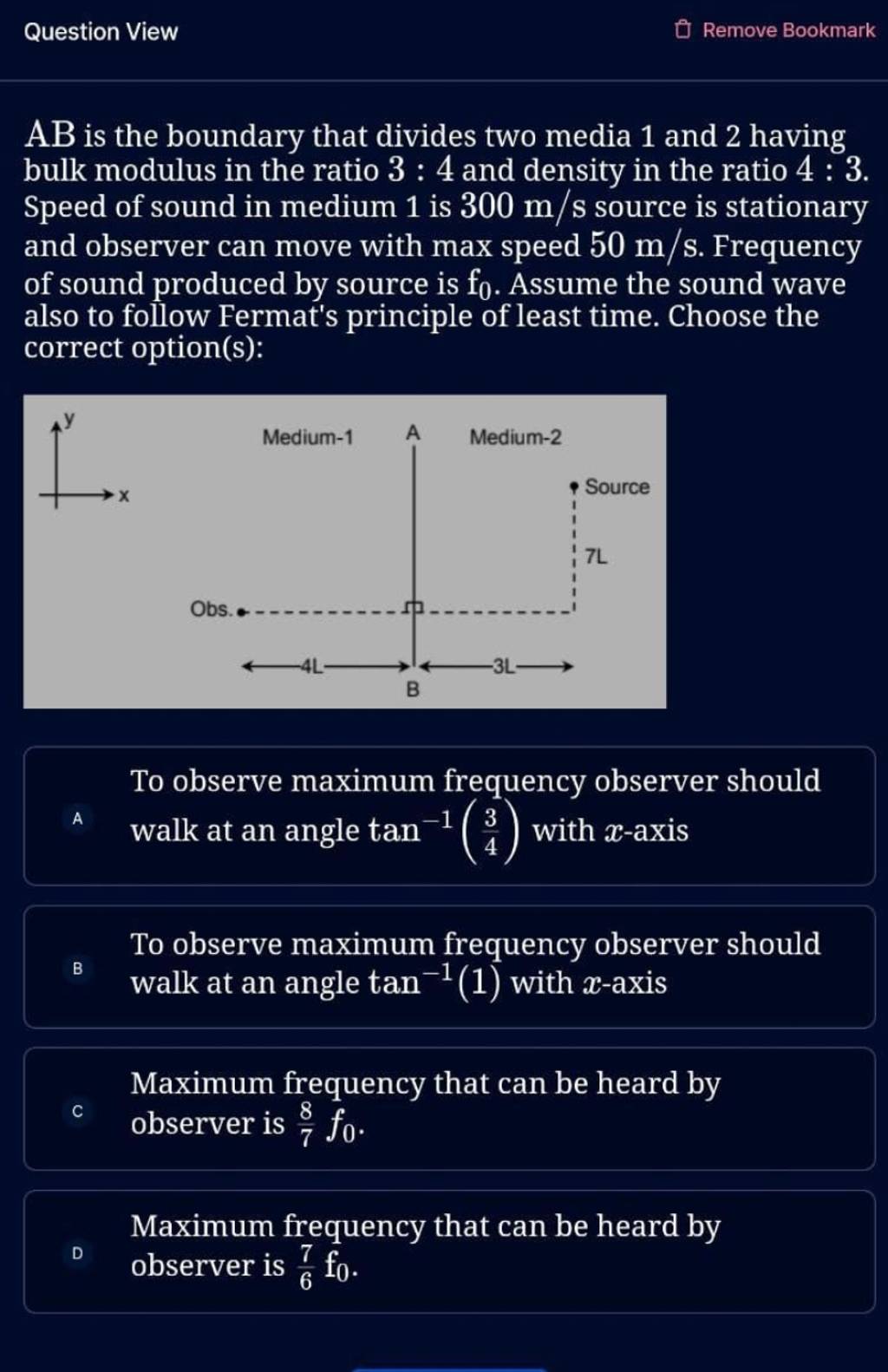 AB is the boundary that divides two media 1 and 2 having bulk modulus in