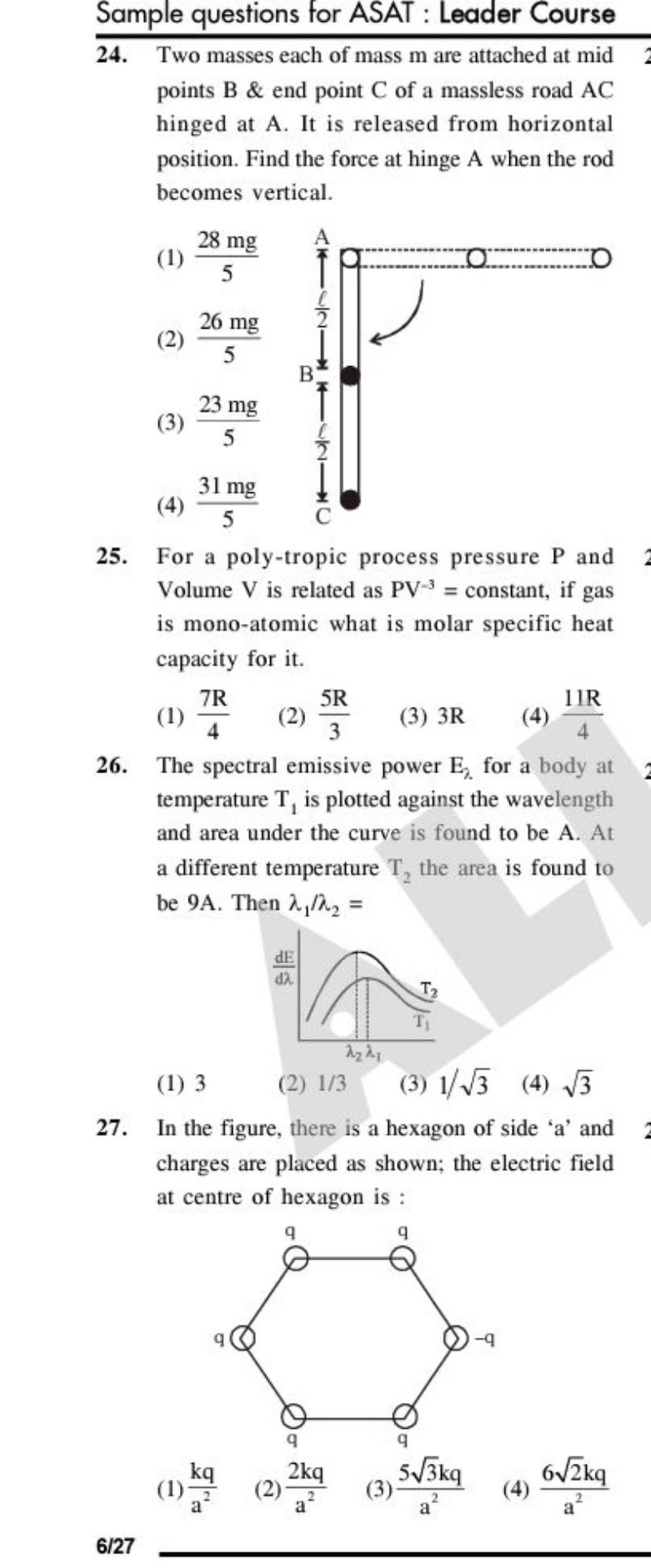 Sample questions for ASAT : Leader Course 24. Two masses each of mass m a..