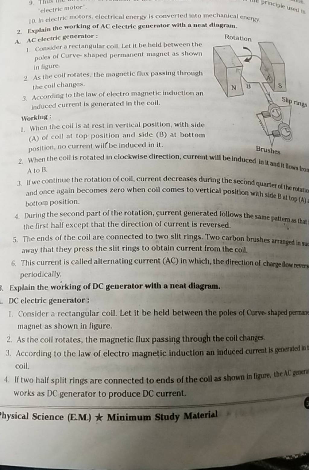 Explain the working of DC generator with a neat diagram. DC electric gene..
