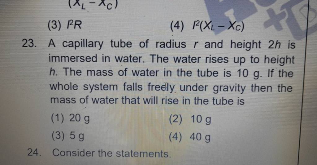 A capillary tube of radius r and height 2h is immersed in water. The wate..