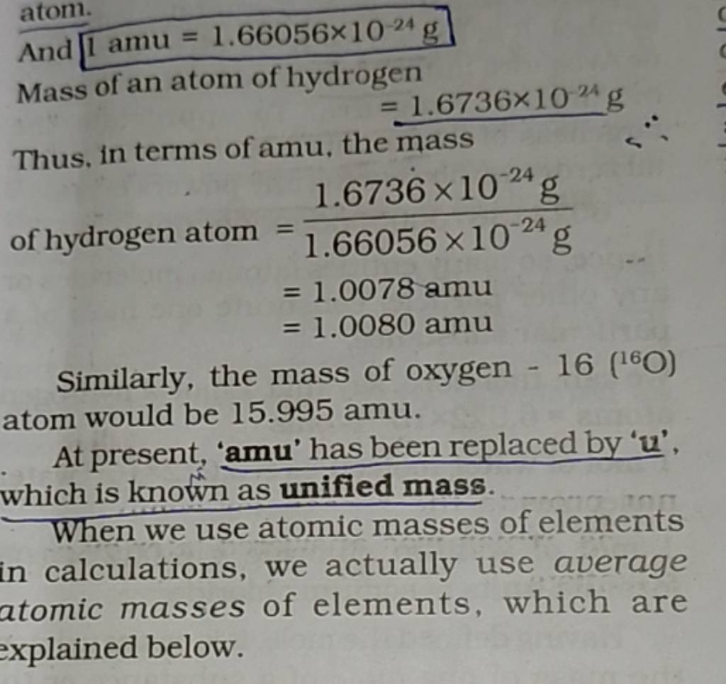 Atomic Mass Of Hydrogen