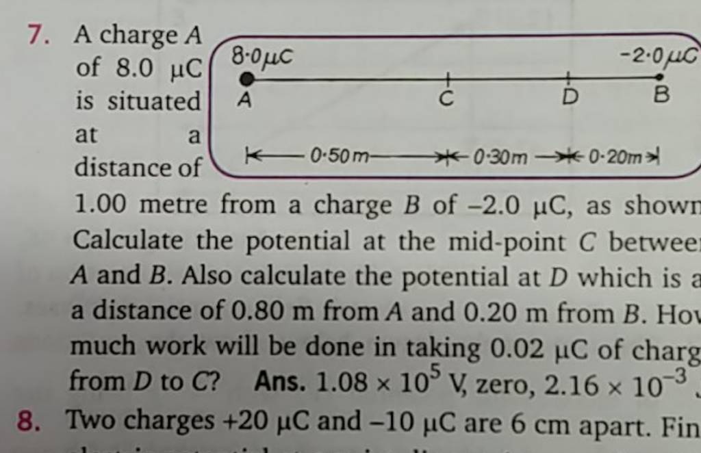 7. A Charge A 1.00 Metre From A Charge B Of −2.0μC, As Showr Calculate Th..