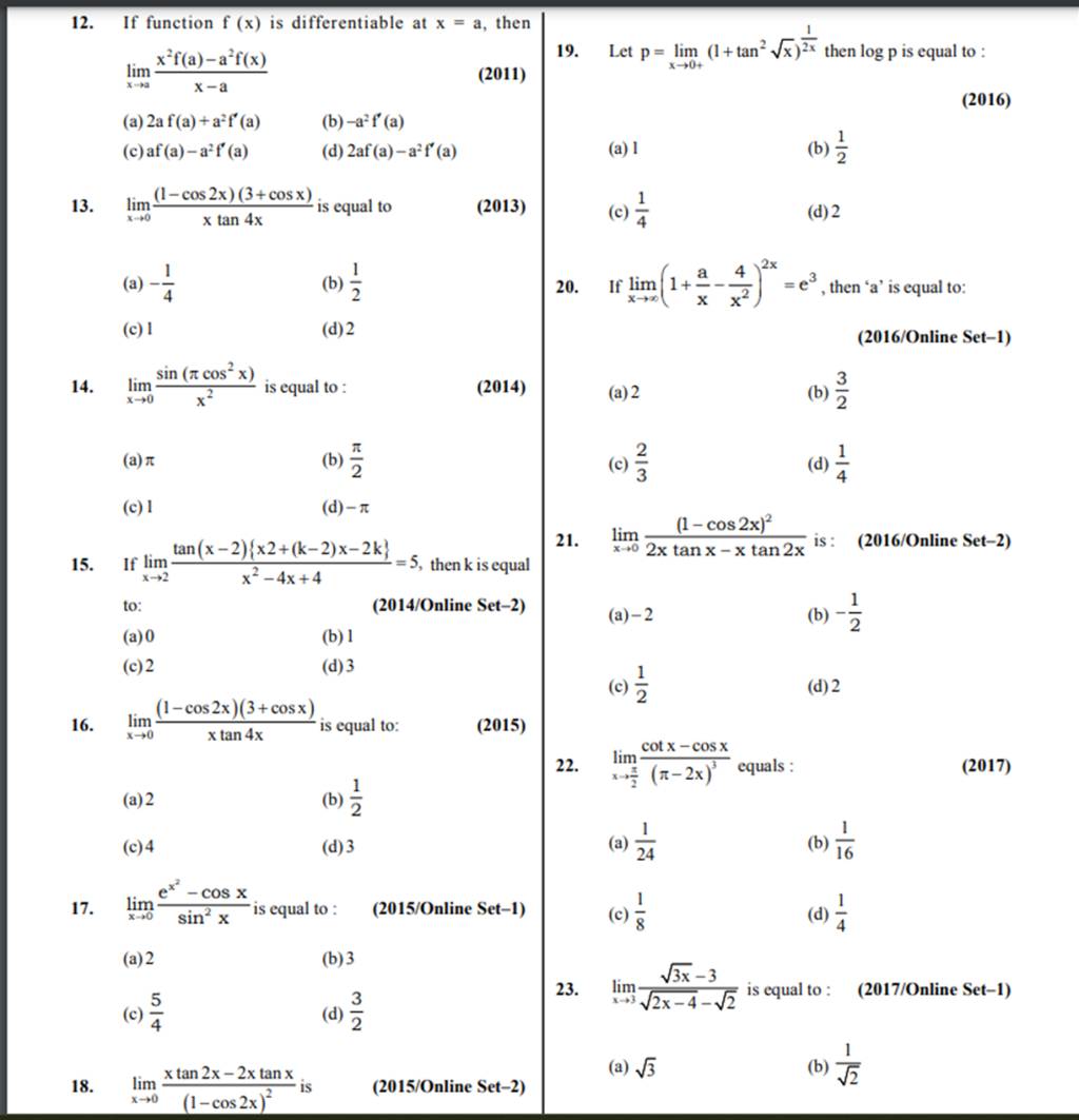 limx-0-xtan4x-1-cos2x-3-cosx-is-equal-to-2015-22-limx-2-2x-3c