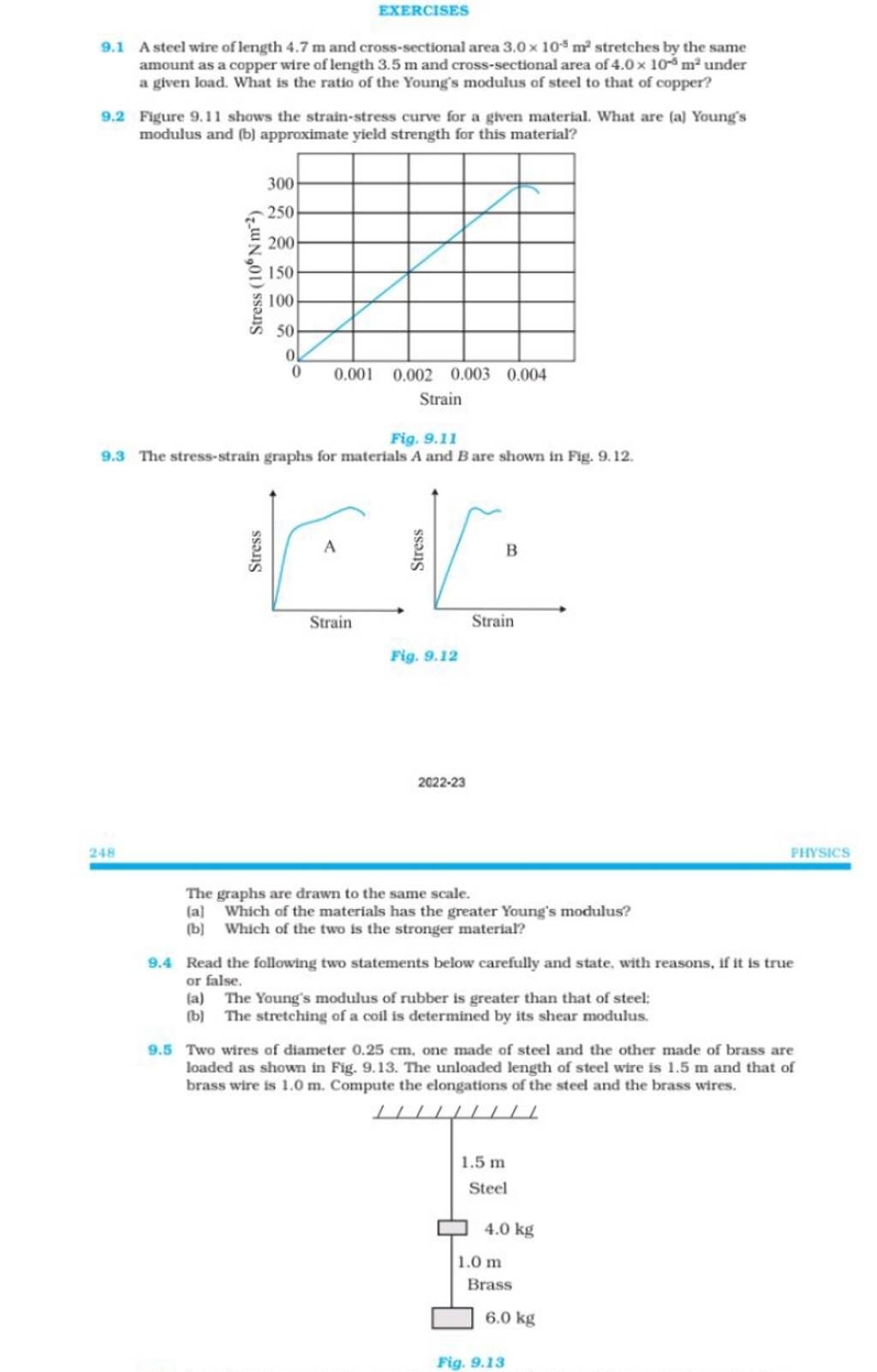 9.1 A steel wire of length 4.7 m and crosssectional area 3.0×10−5 m2 str..
