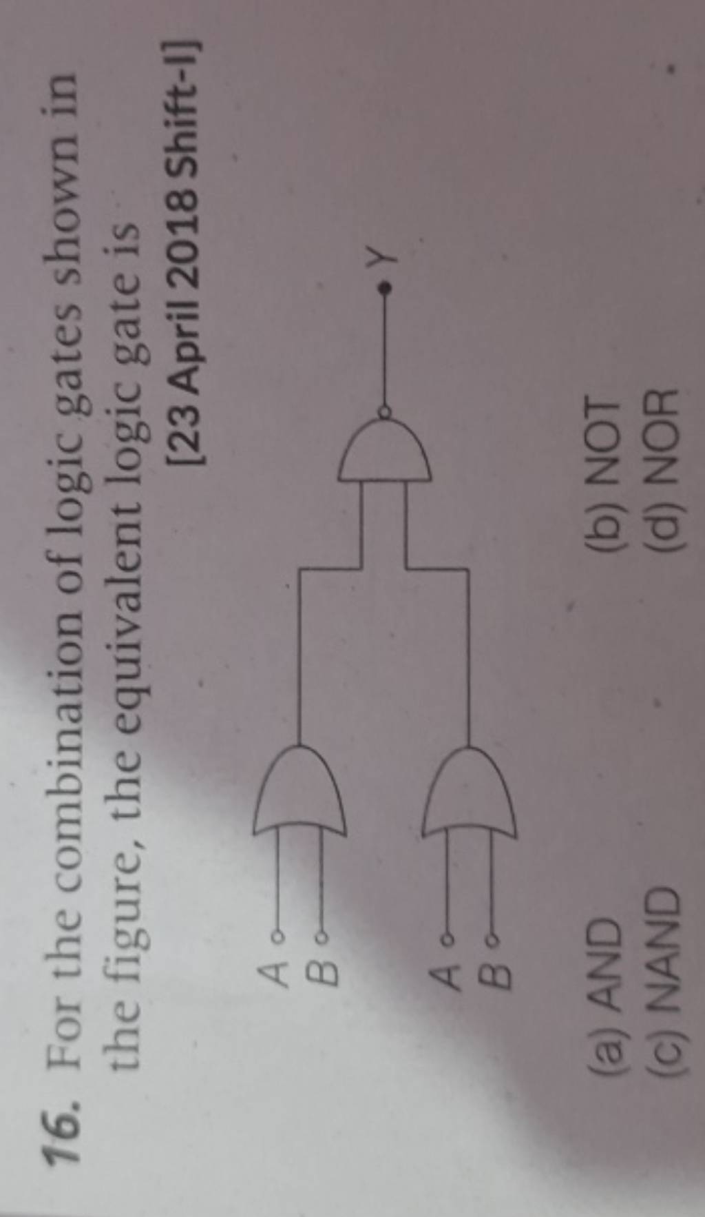 For the combination of logic gates shown in the figure, the equivalent lo..