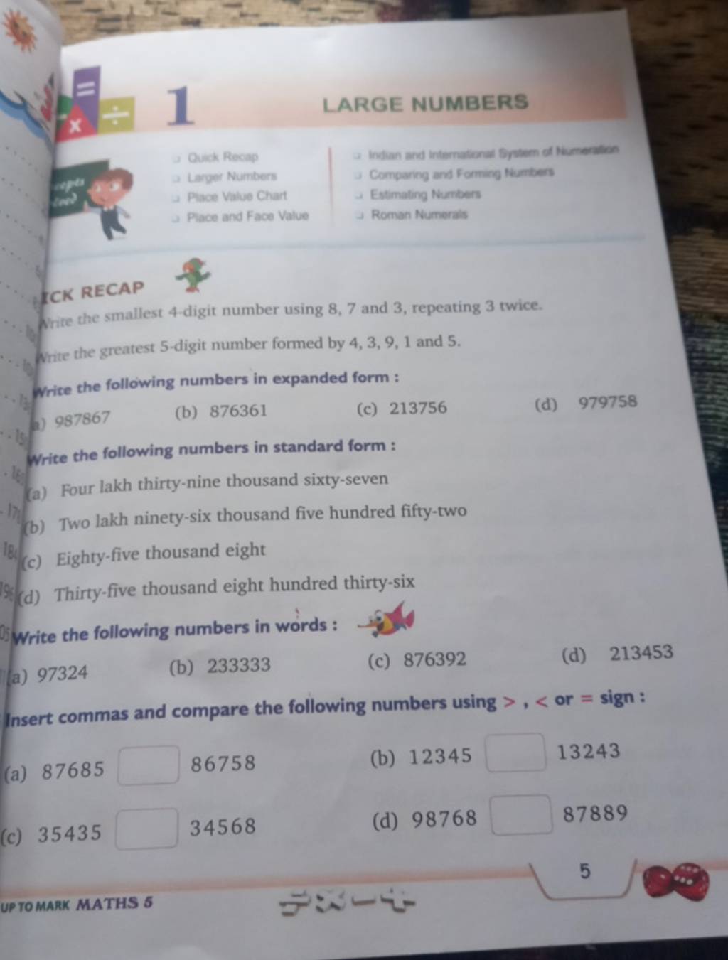 Large numbers ick recap write the smallest 4 digit number using 8 7 and 3 