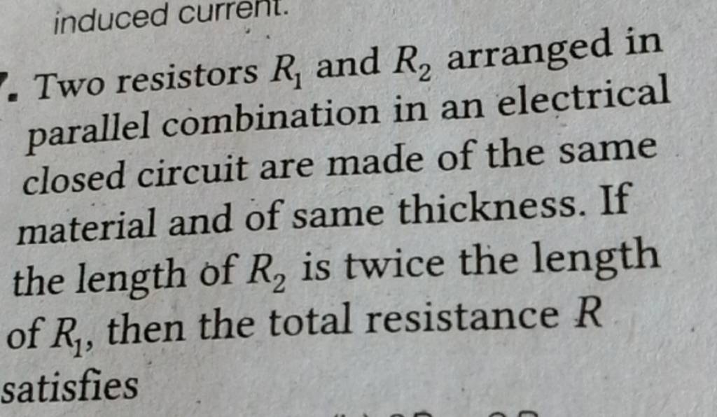 Two resistors R1 and R2 arranged in parallel combination in an electric..