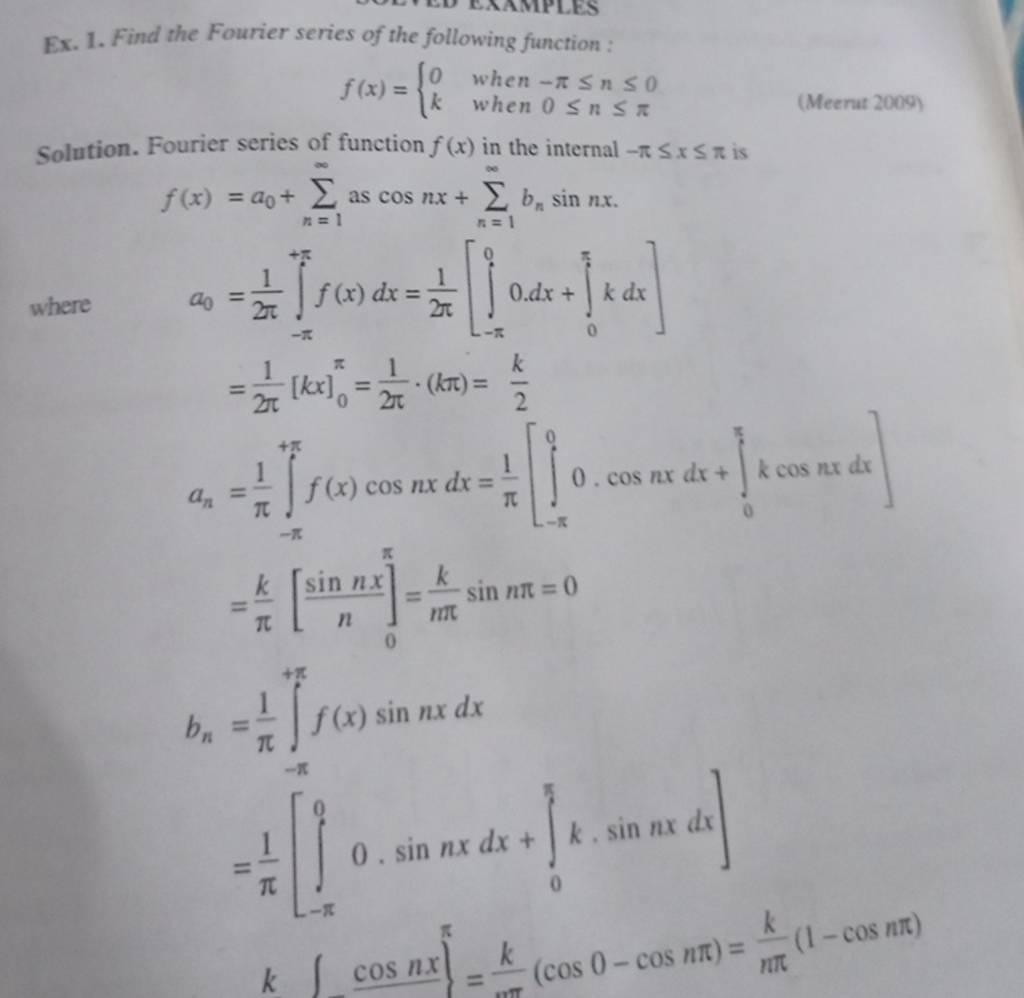 Ex 1 Find The Fourier Series Of The Following Function Fx 0k When 6324