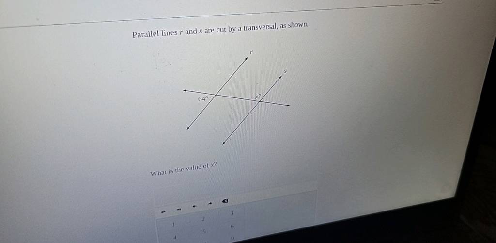Parallel lines r and s are cut by a transversal, as shown. What is the va..