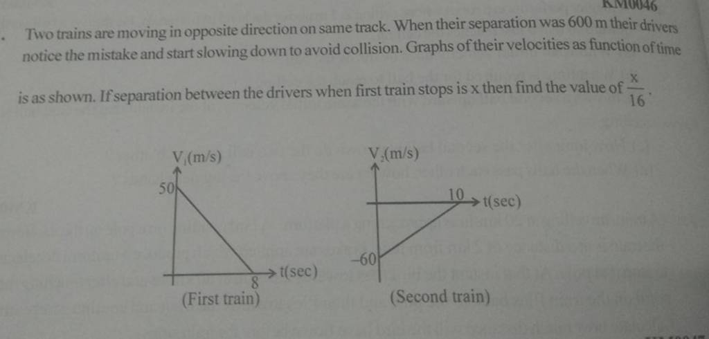 Two trains are moving in opposite direction on same track. When their 